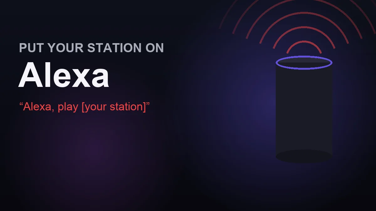 An Amazon Echo smart speaker playing a radio station via an Alexa skill